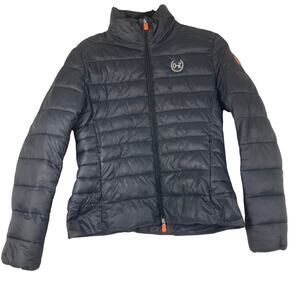 Save the Duck Carly Lightweight 2/M Women Black Puffer Jacket Oz Inc Vegan Flaw